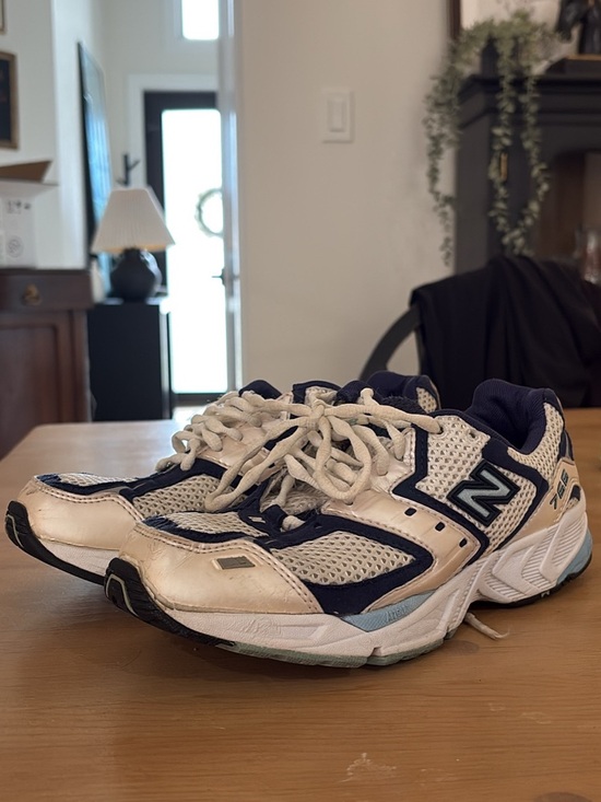 New Balance Shoes - New Balance White and Navy Mesh Running Sneakers 766